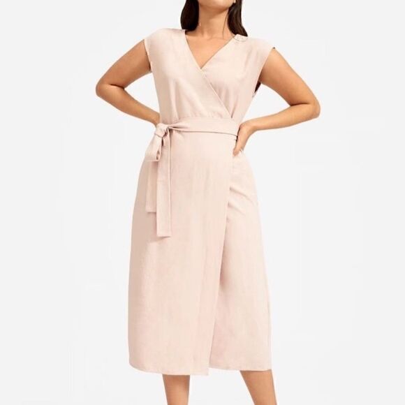 NWT Everlane The Japanese GoWeave Sleeveless Wrap Midi Dress Pink 6 - Picture 2 of 5